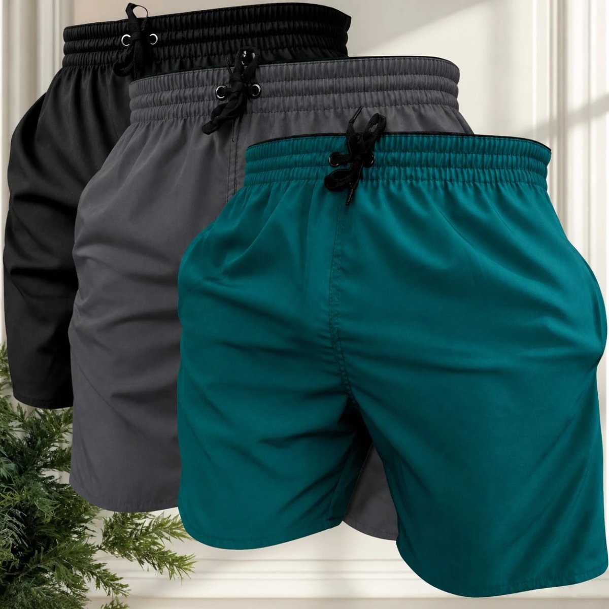 KIT 3 SHORTS masculino tactel com elastano praia academia esportes secagem futebol conforto