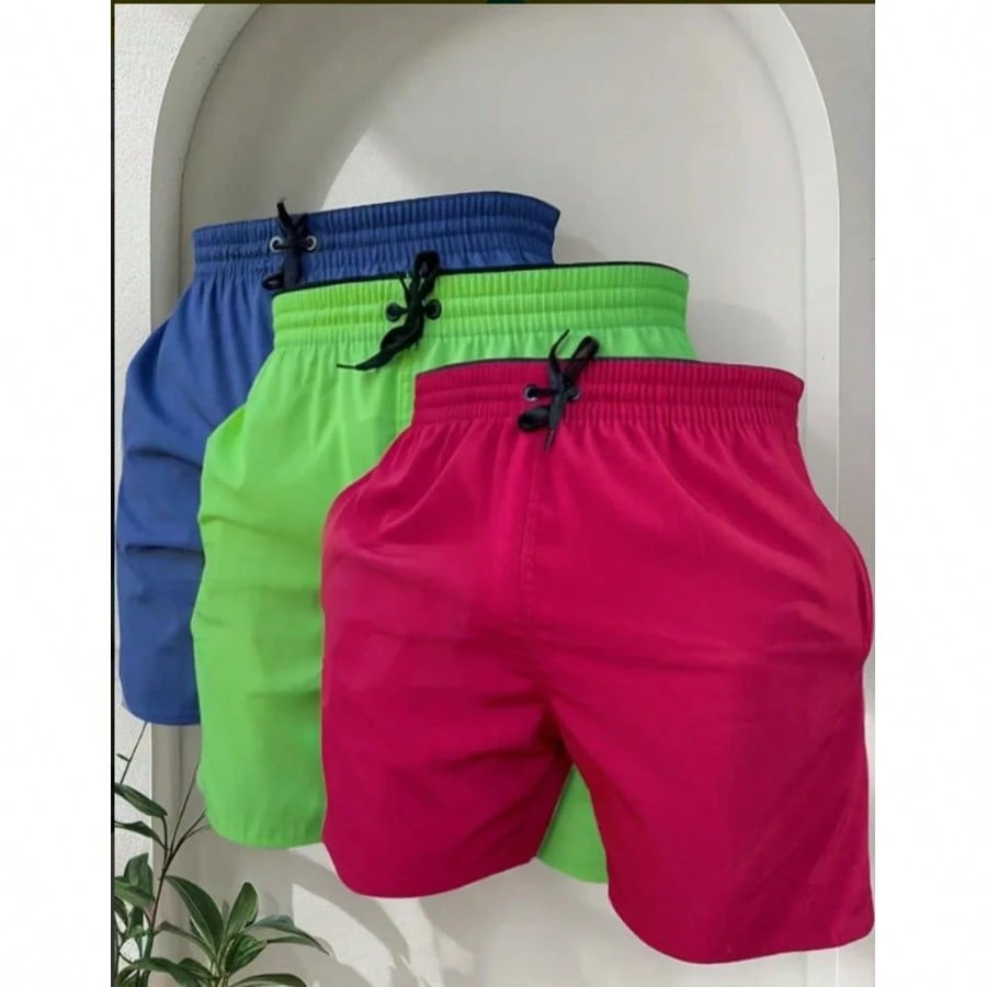 KIT 3 SHORTS masculino tactel com elastano praia academia esportes secagem futebol conforto
