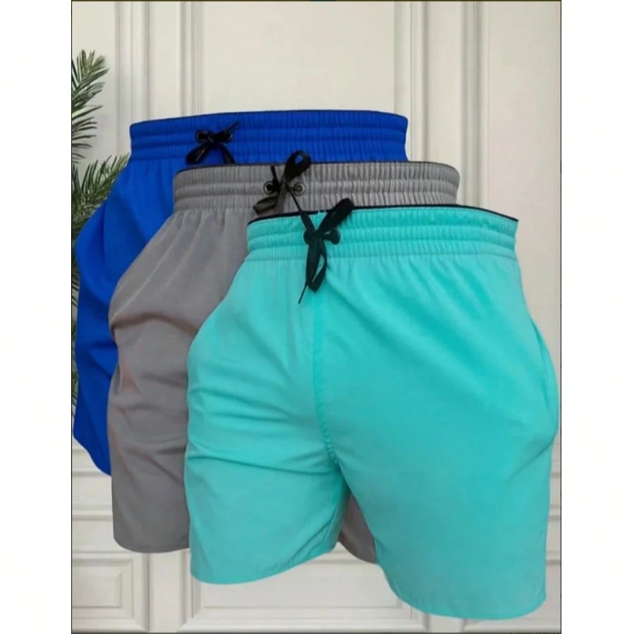 KIT 3 SHORTS masculino tactel com elastano praia academia esportes secagem futebol conforto