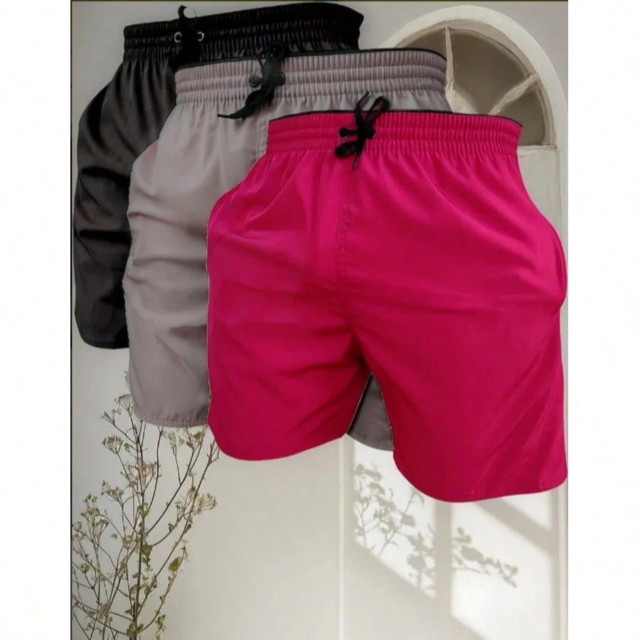 KIT 3 SHORTS masculino tactel com elastano praia academia esportes secagem futebol conforto