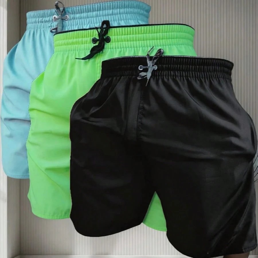 KIT 3 SHORTS masculino tactel com elastano praia academia esportes secagem futebol conforto