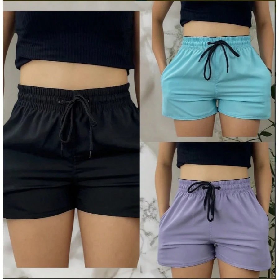 KIT 3 SHORTS feminina tactel com elastano praia academia esportes secagem rapido