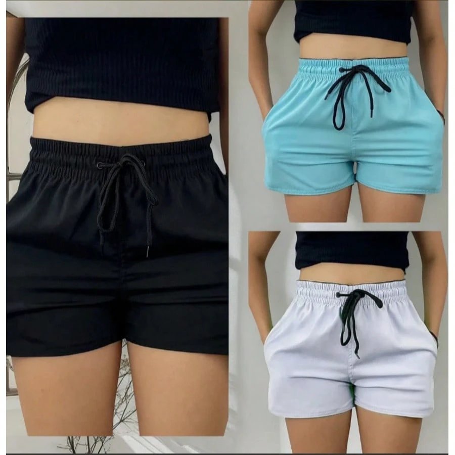 KIT 3 SHORTS feminina tactel com elastano praia academia esportes secagem rapido