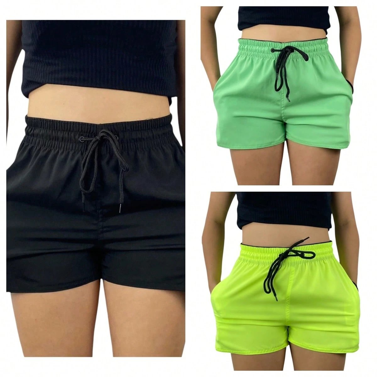 KIT 3 SHORTS feminina tactel com elastano praia academia esportes secagem rapido