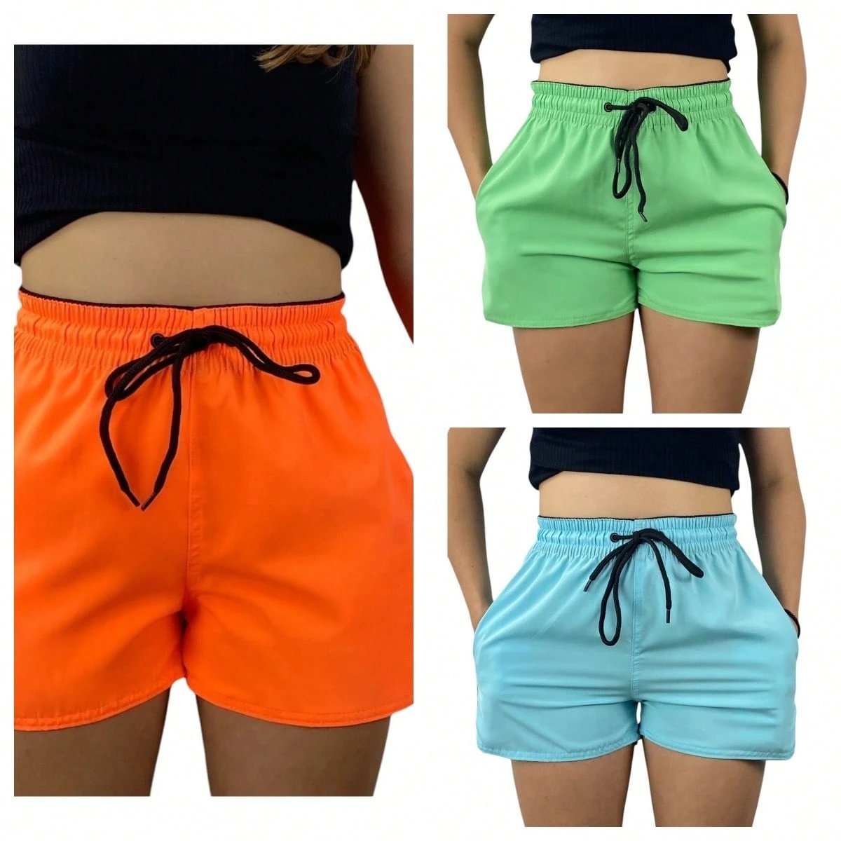 KIT 3 SHORTS feminina tactel com elastano praia academia esportes secagem rapido