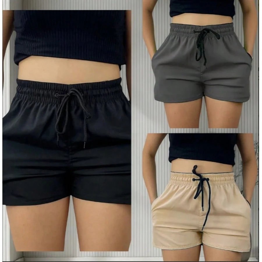 KIT 3 SHORTS feminina tactel com elastano praia academia esportes secagem rapido