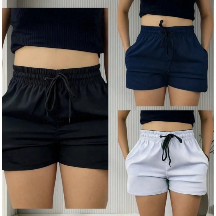 KIT 3 SHORTS feminina tactel com elastano praia academia esportes secagem rapido