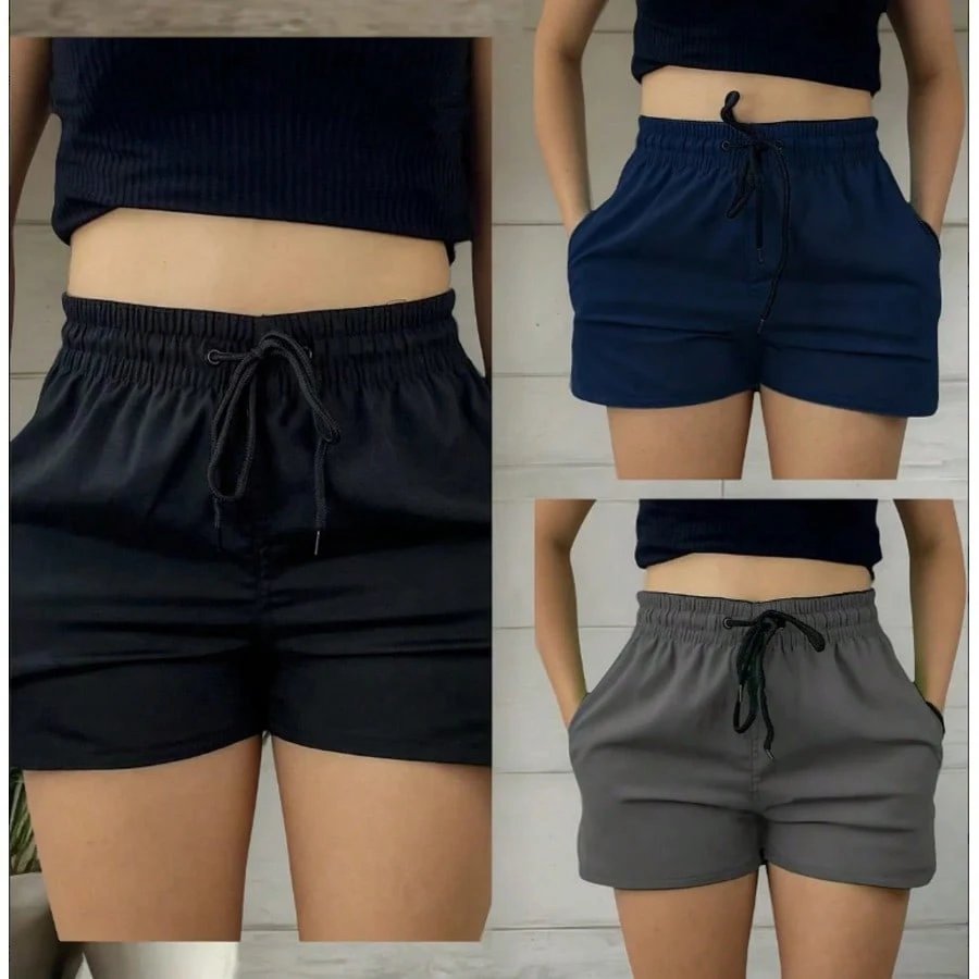 KIT 3 SHORTS feminina tactel com elastano praia academia esportes secagem rapido