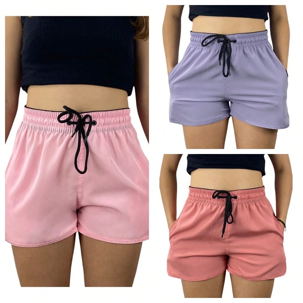 KIT 3 SHORTS feminina tactel com elastano praia academia esportes secagem rapido