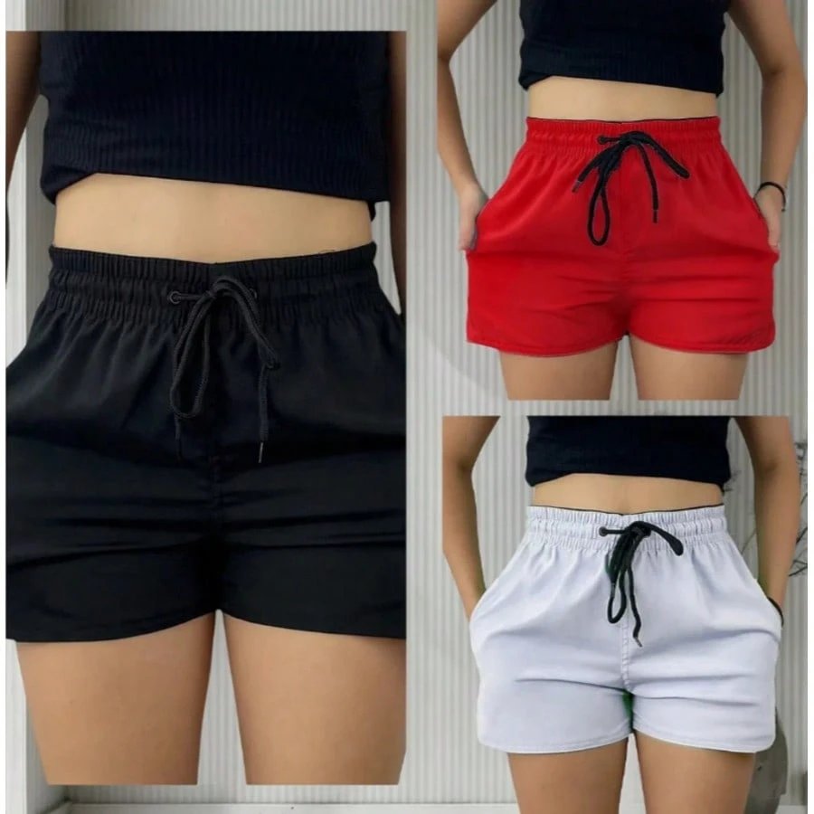 KIT 3 SHORTS feminina tactel com elastano praia academia esportes secagem rapido
