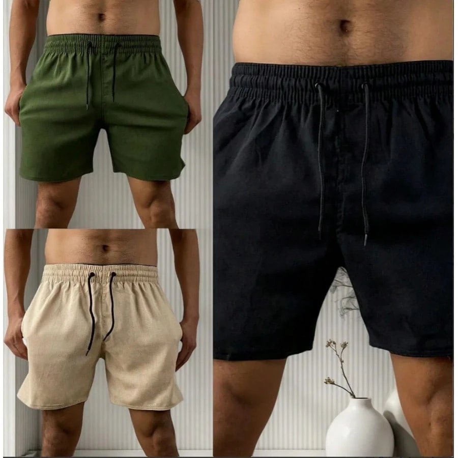 KIT 3 short bermudas masculino de LINHO PREMIUM com 2 bolsos pra usa dia dia conforto