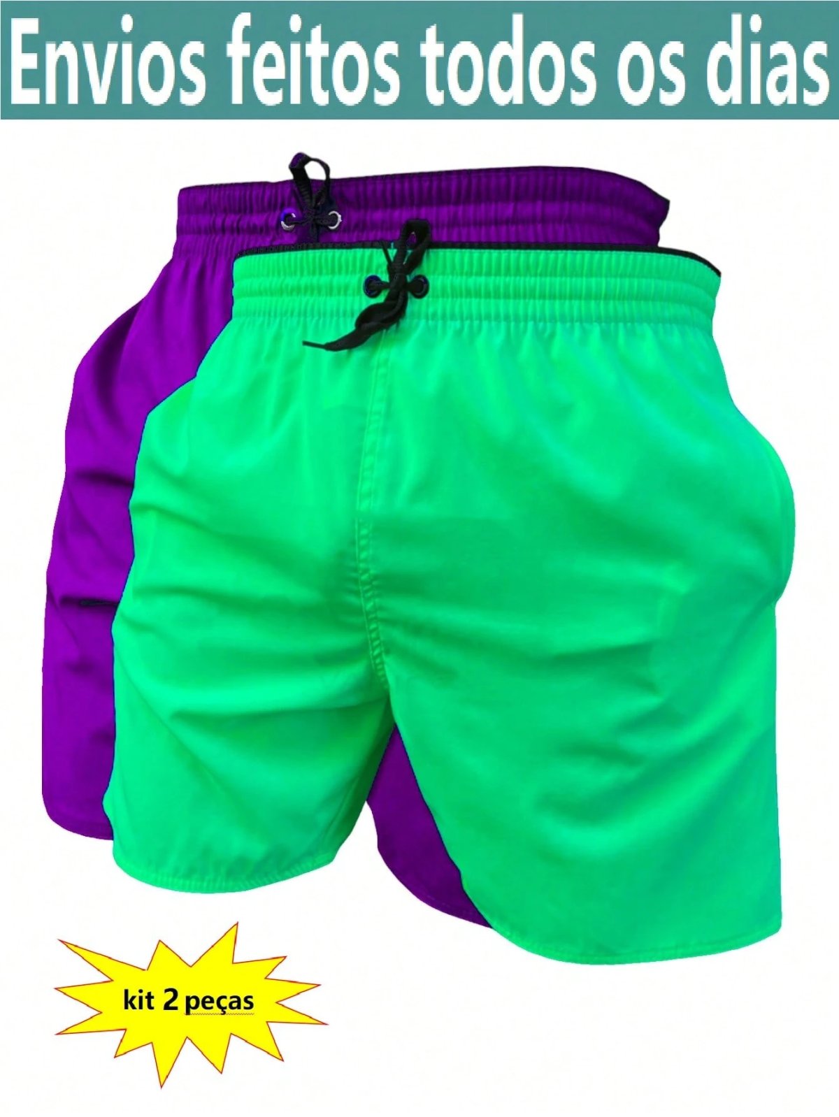 KIT 2 SHORTS masculino microfibra com elastano praia academia esportes secagem conforto