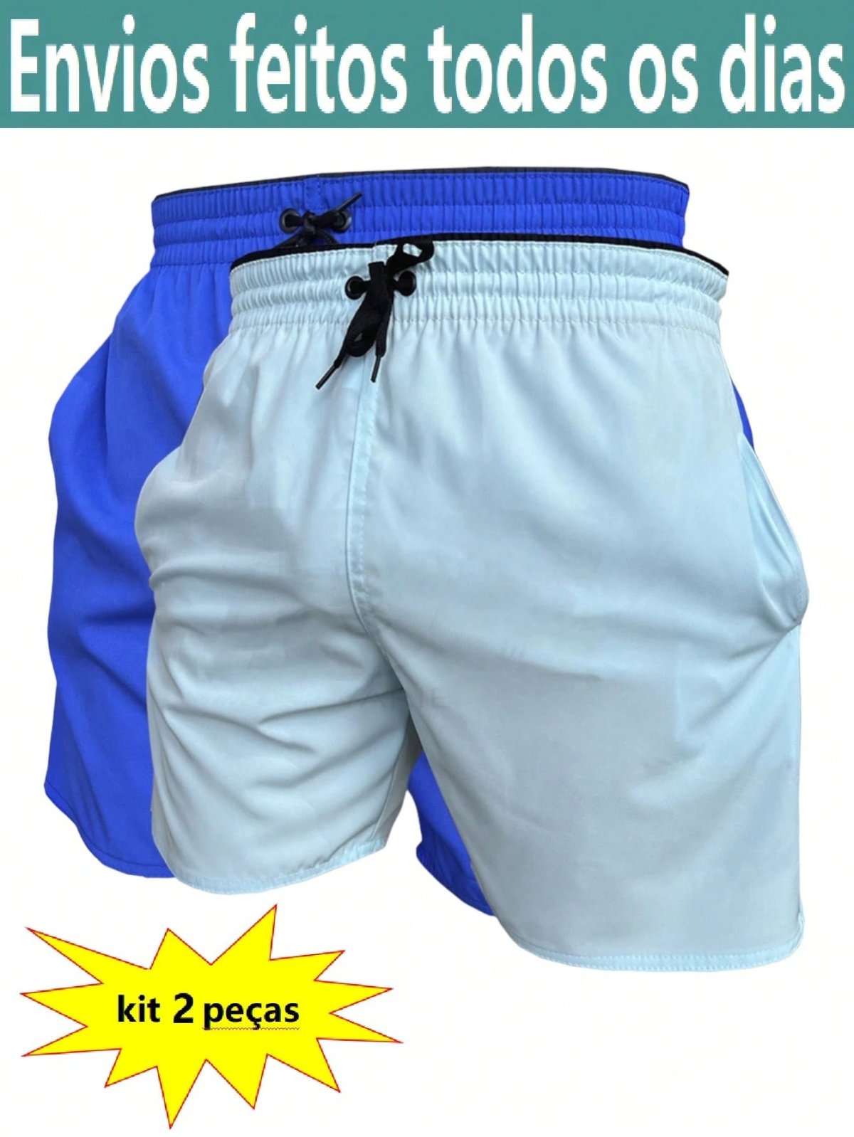 KIT 2 SHORTS masculino microfibra com elastano praia academia esportes secagem conforto