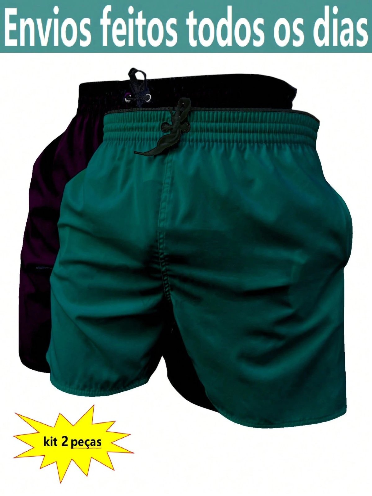 KIT 2 SHORTS masculino microfibra com elastano praia academia esportes secagem conforto