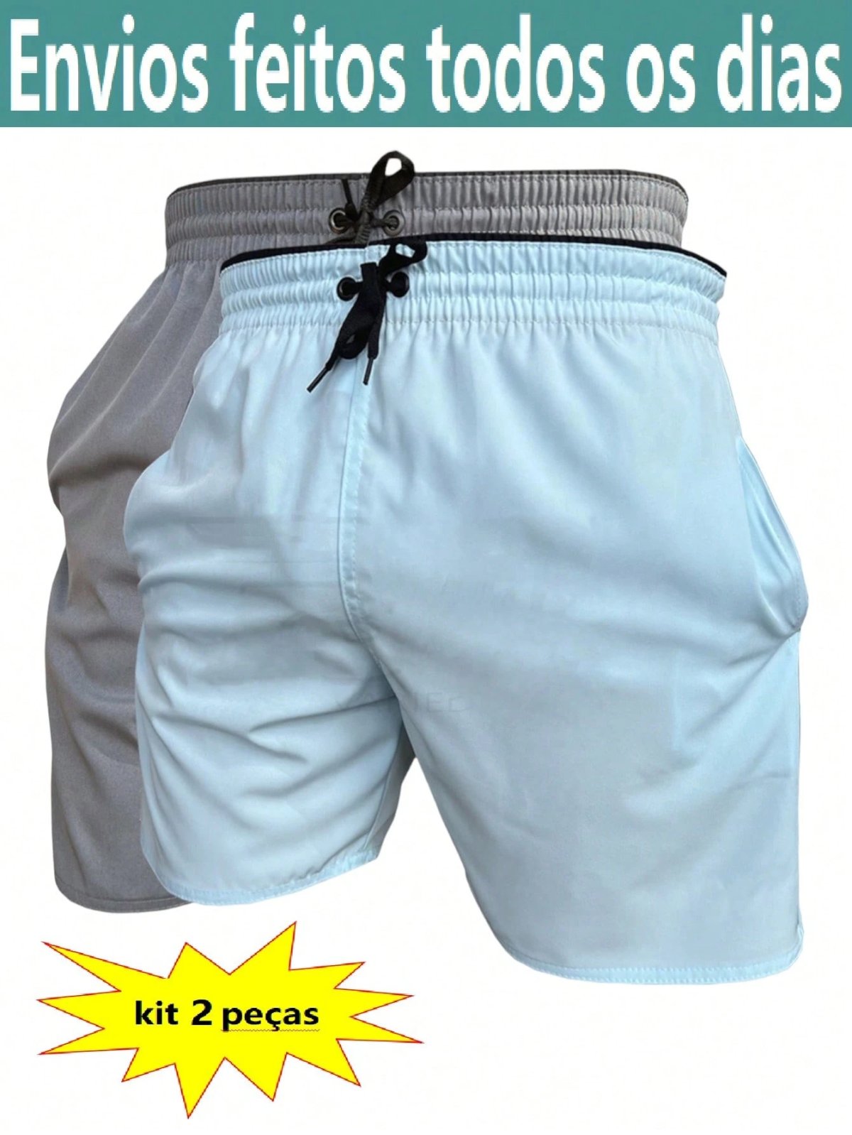 KIT 2 SHORTS masculino microfibra com elastano praia academia esportes secagem conforto