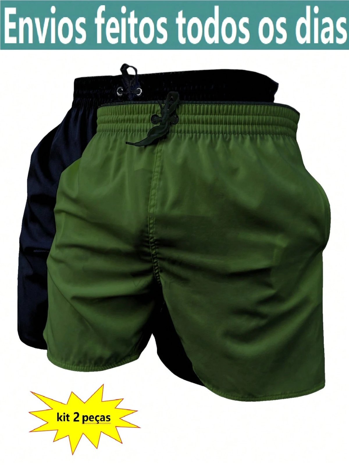 KIT 2 SHORTS masculino microfibra com elastano praia academia esportes secagem conforto