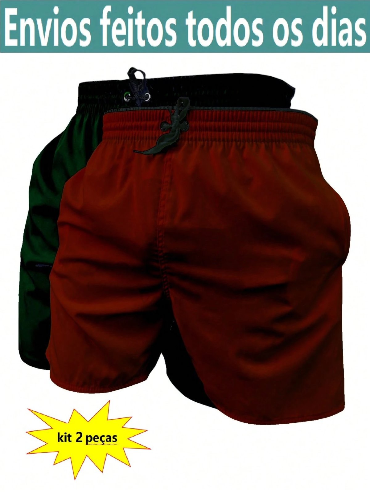 KIT 2 SHORTS masculino microfibra com elastano praia academia esportes secagem conforto
